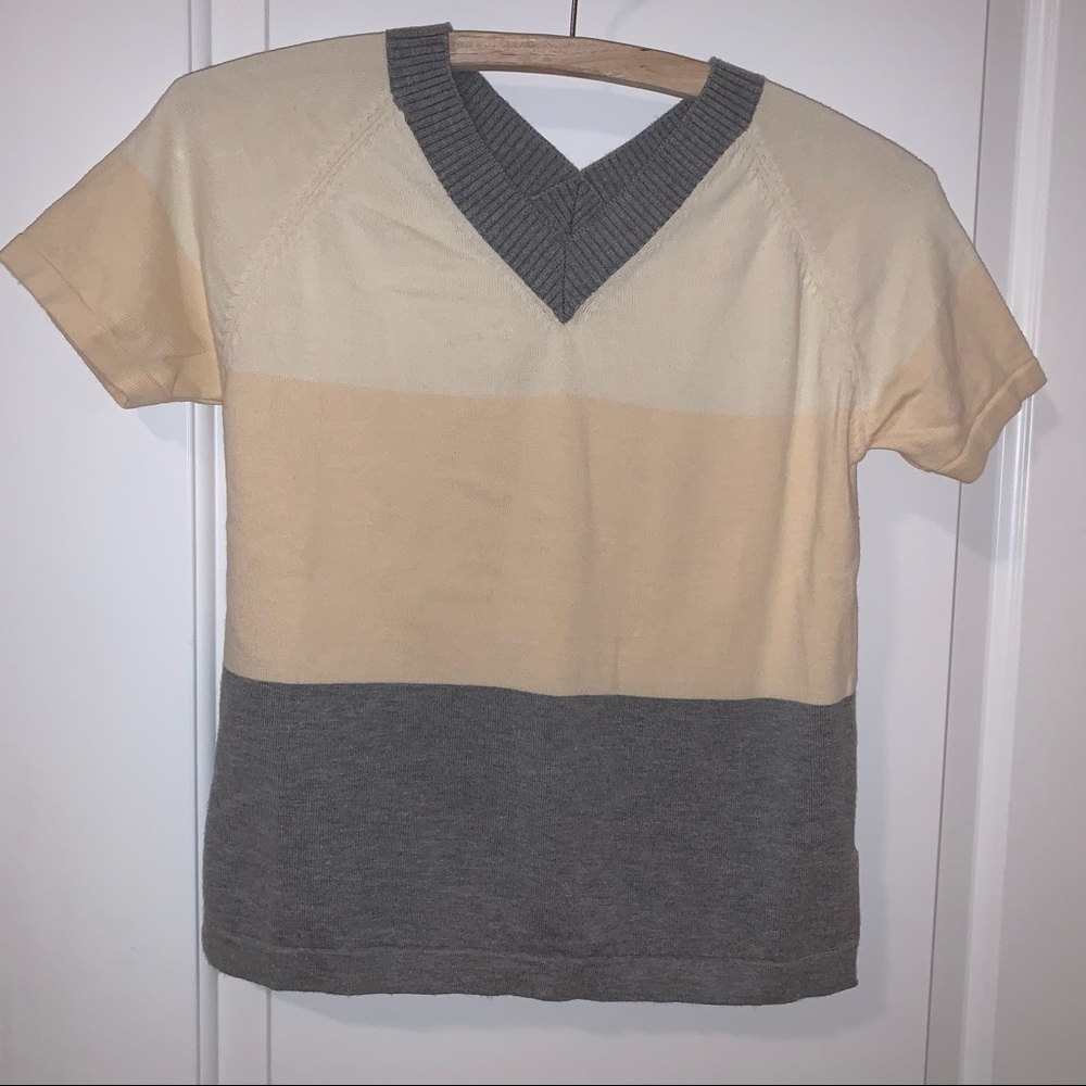 Tommy Hilfiger Cream White Gray Stripe Knit Shirt